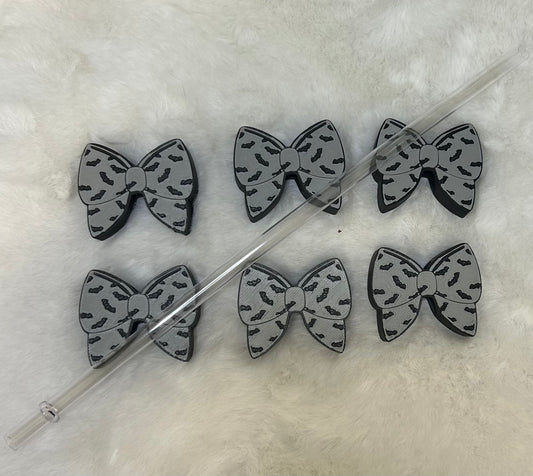 Gray Bat Bow Straw Topper